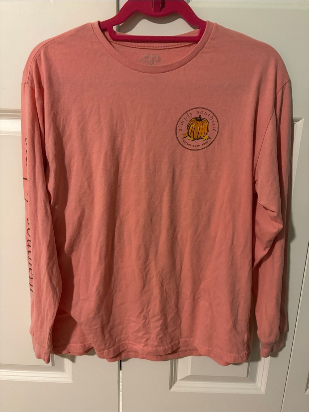 Simply Southern Coral Long-Sleeve Tee with Pumpkin Graphic